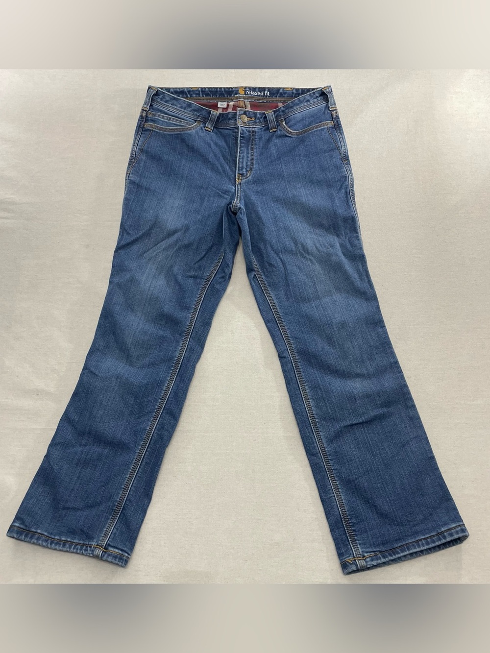 Carhartt 100648 Boone Flannel Lined Relaxed Jean Womens Sz 12 Short (Meas 32x29